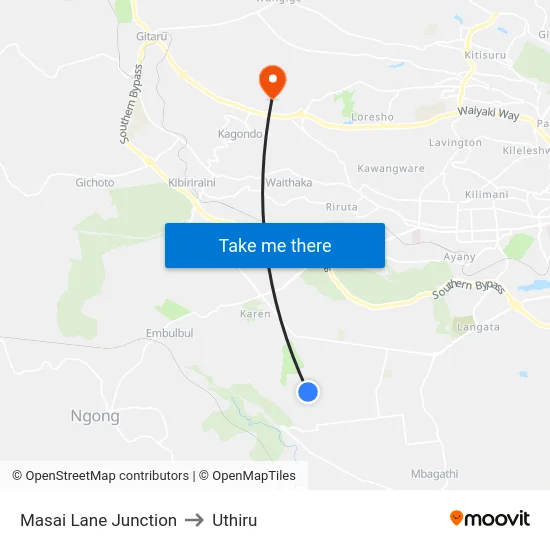 Masai Lane Junction to Uthiru map