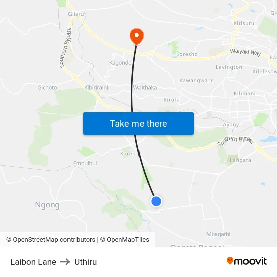 Laibon Lane to Uthiru map