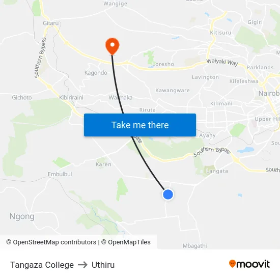 Tangaza College to Uthiru map