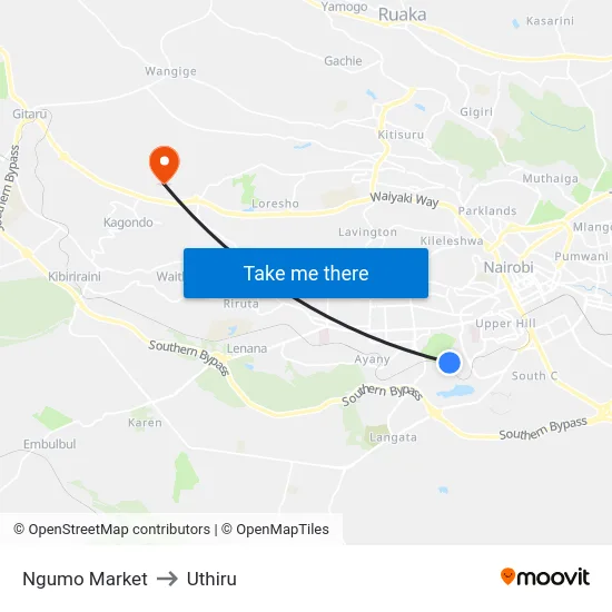 Ngumo Market to Uthiru map