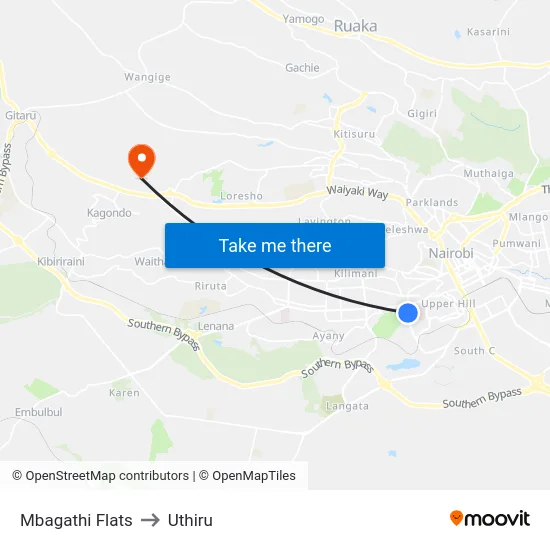Mbagathi Flats to Uthiru map