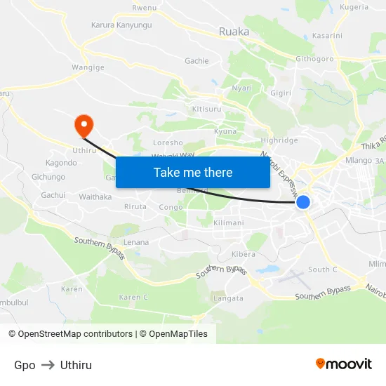Gpo to Uthiru map
