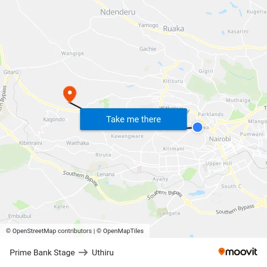 Prime Bank Stage to Uthiru map