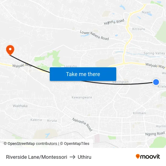Riverside Lane/Montessori to Uthiru map