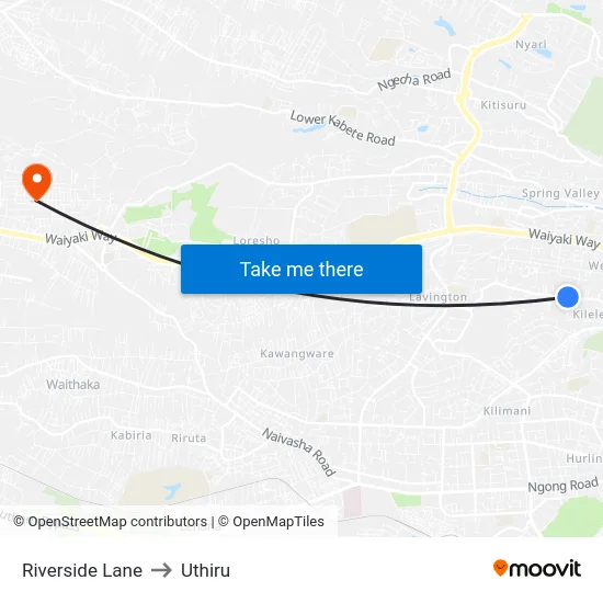 Riverside Lane to Uthiru map