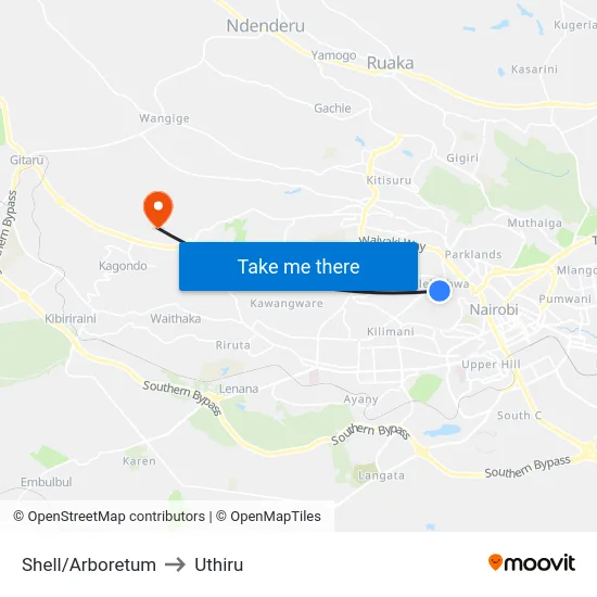 Shell/Arboretum to Uthiru map