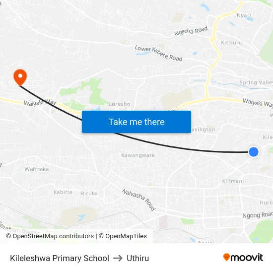 Kileleshwa Primary School to Uthiru map