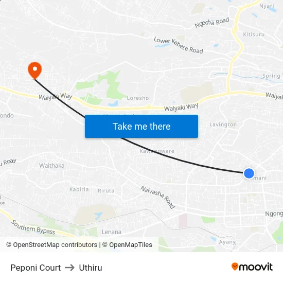 Peponi Court to Uthiru map
