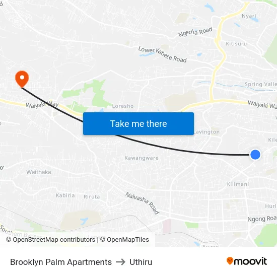 Brooklyn Palm Apartments to Uthiru map