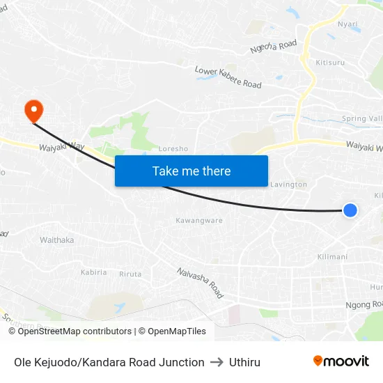 Ole Kejuodo/Kandara Road Junction to Uthiru map