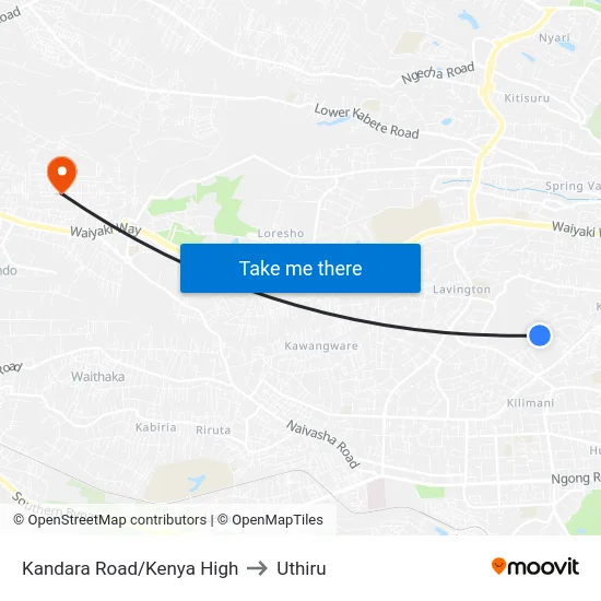 Kandara Road/Kenya High to Uthiru map
