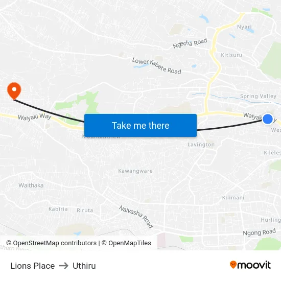 Lions Place to Uthiru map