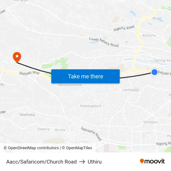 Aacc/Safaricom/Church Road to Uthiru map