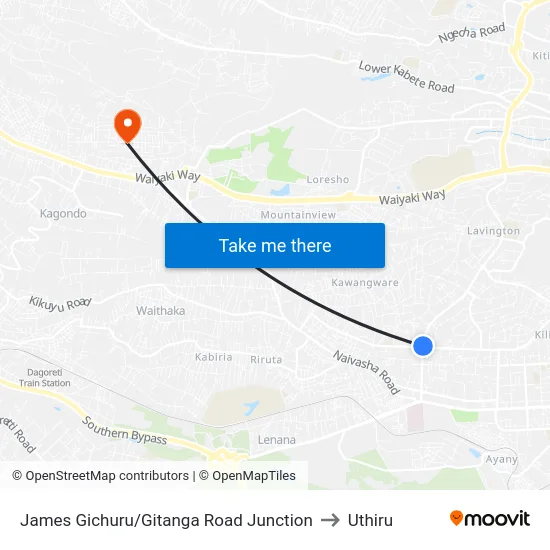 James Gichuru/Gitanga Road Junction to Uthiru map