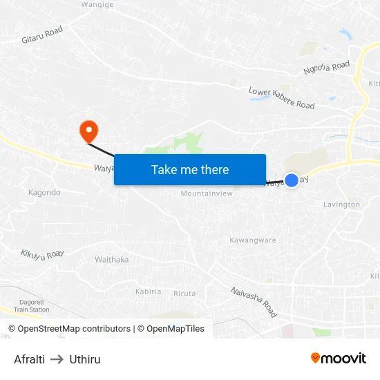 Afralti to Uthiru map