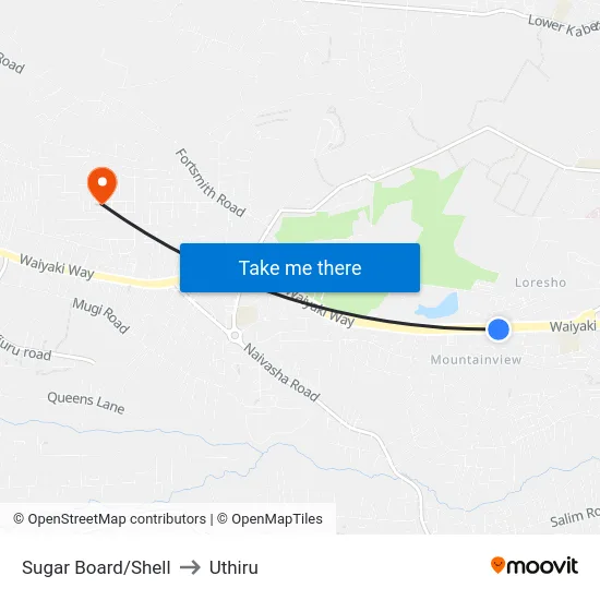 Sugar Board/Shell to Uthiru map