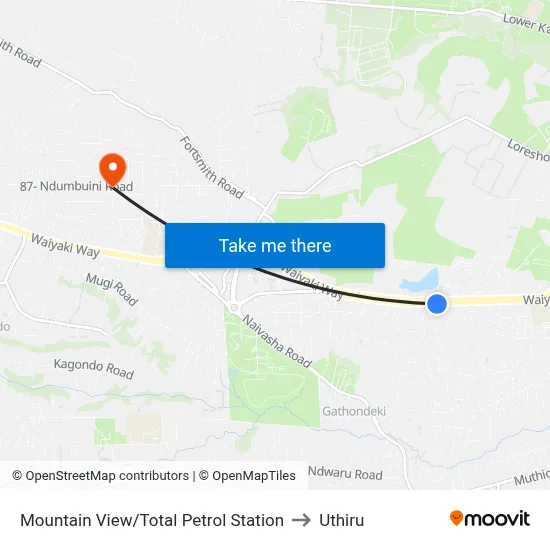 Mountain View/Total Petrol Station to Uthiru map
