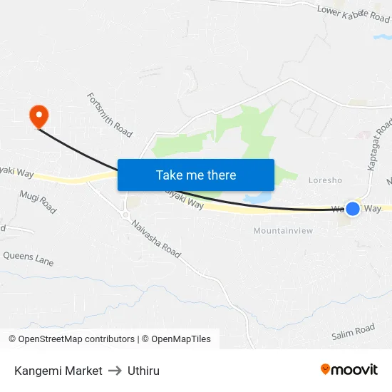 Kangemi Market to Uthiru map