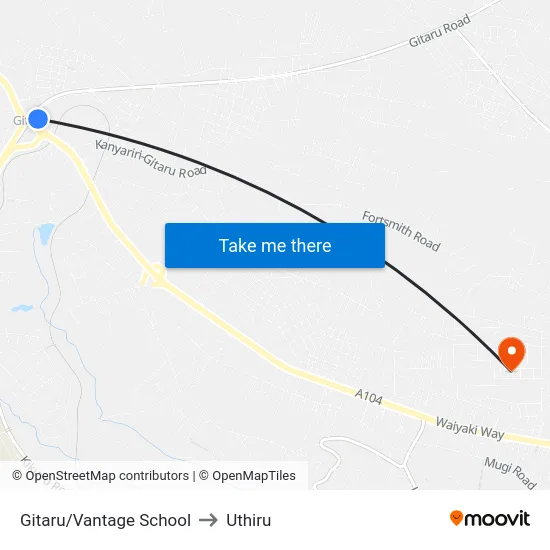 Gitaru/Vantage School to Uthiru map