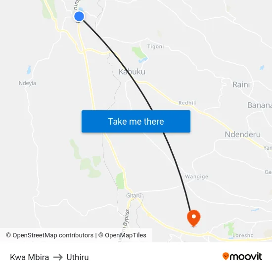 Kwa Mbira to Uthiru map