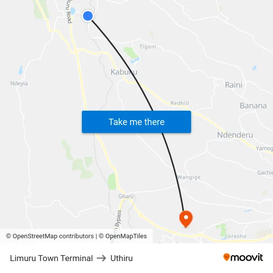 Limuru Town Terminal to Uthiru map