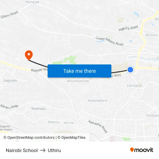 Nairobi School to Uthiru map