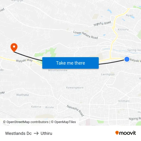Westlands Dc to Uthiru map