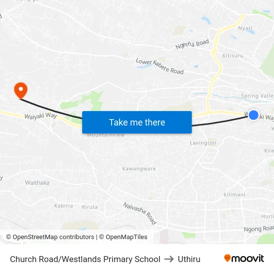 Church Road/Westlands Primary School to Uthiru map
