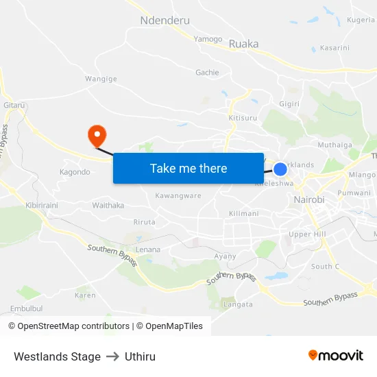 Westlands Stage to Uthiru map