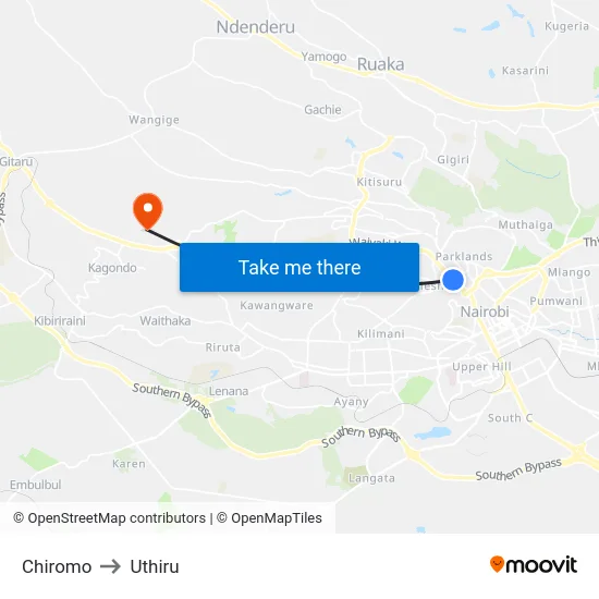 Chiromo to Uthiru map