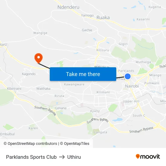 Parklands Sports Club to Uthiru map