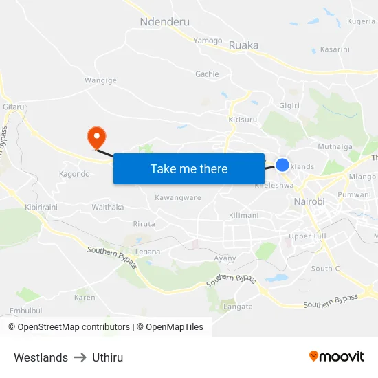 Westlands to Uthiru map