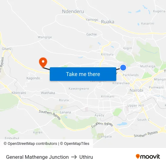 General Mathenge Junction to Uthiru map