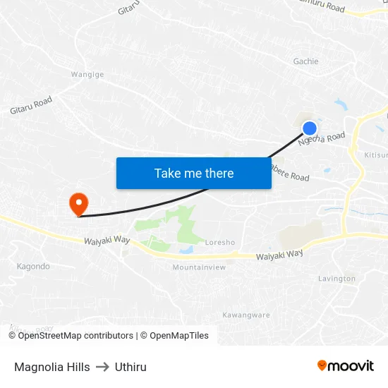 Magnolia Hills to Uthiru map