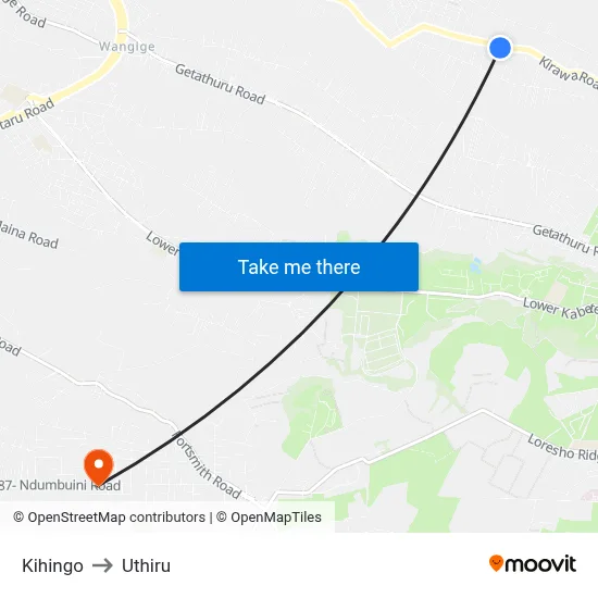 Kihingo to Uthiru map