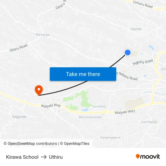 Kirawa School to Uthiru map