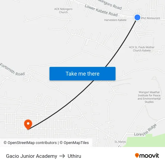 Gacio Junior Academy to Uthiru map