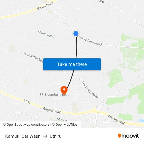 Kamutii Car Wash to Uthiru map