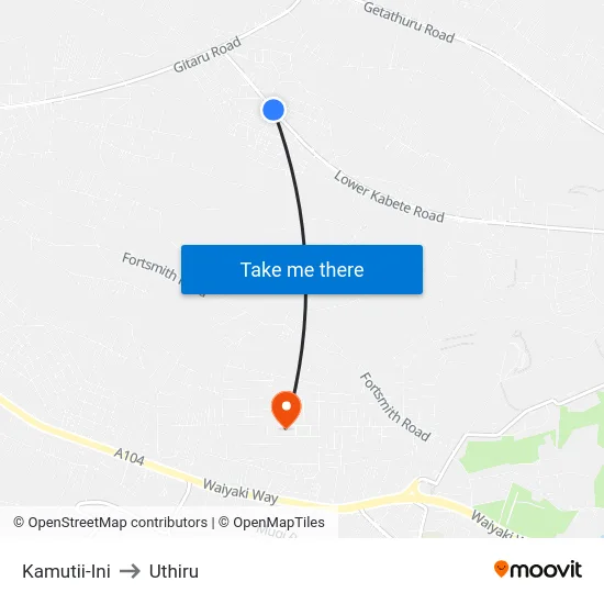 Kamutii-Ini to Uthiru map