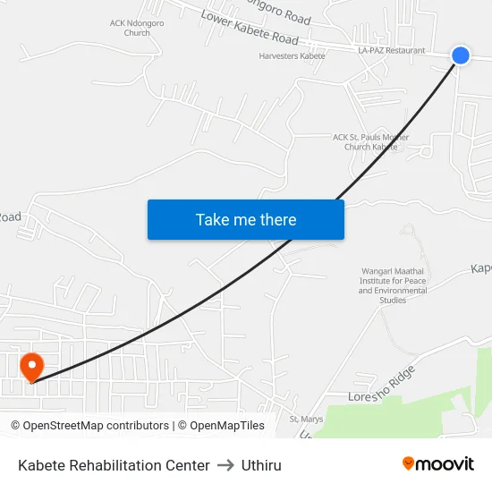 Kabete Rehabilitation Center to Uthiru map