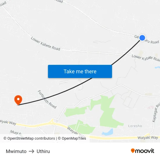 Mwimuto to Uthiru map