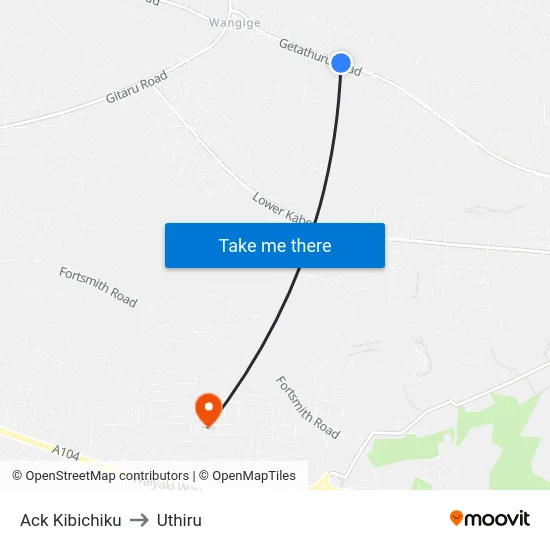 Ack Kibichiku to Uthiru map