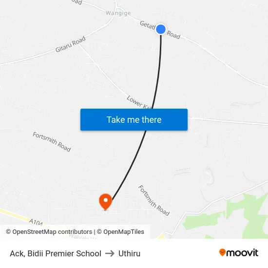 Ack, Bidii Premier School to Uthiru map