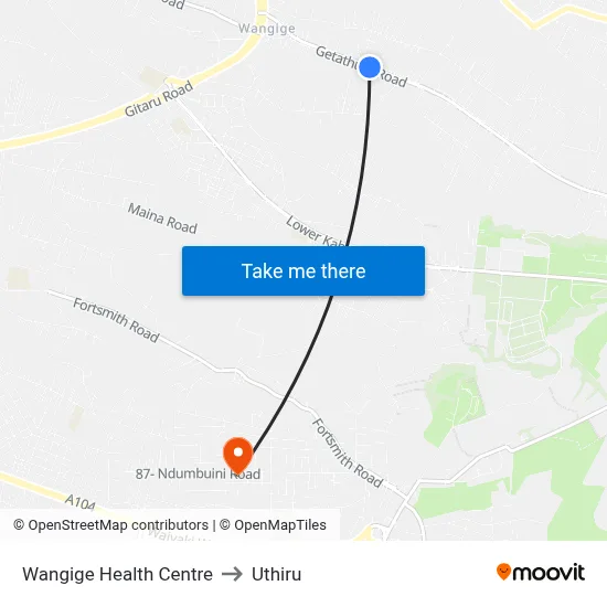 Wangige Health Centre to Uthiru map