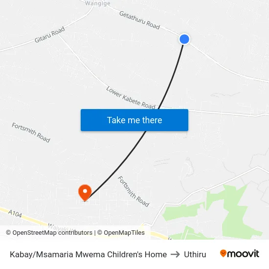 Kabay/Msamaria Mwema Children's Home to Uthiru map
