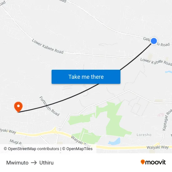 Mwimuto to Uthiru map