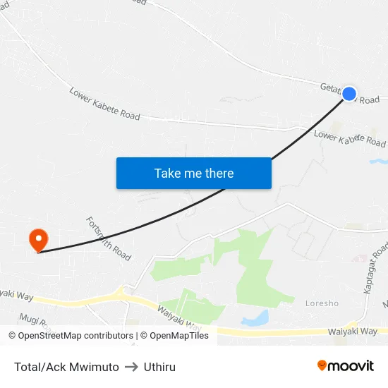 Total/Ack Mwimuto to Uthiru map