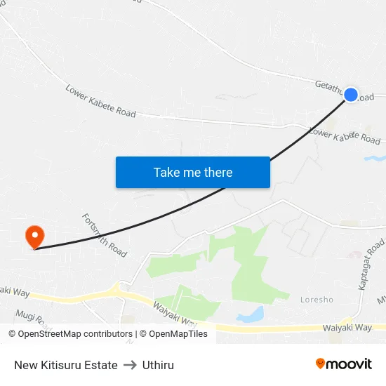New Kitisuru Estate to Uthiru map
