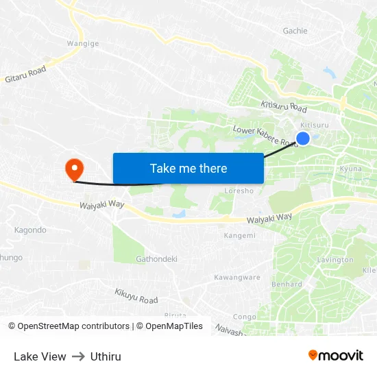 Lake View to Uthiru map
