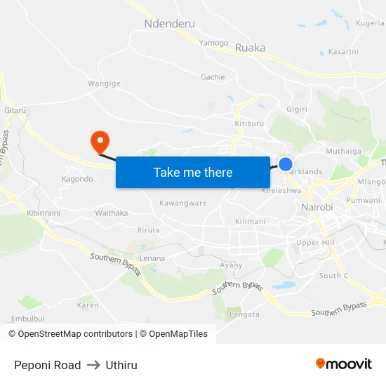 Peponi Road to Uthiru map